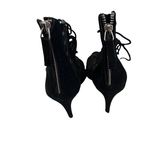 Zara Lace-Up Peep Toe Black Stiletto Heels With Cut-Out Design - Picture 3 of 6
